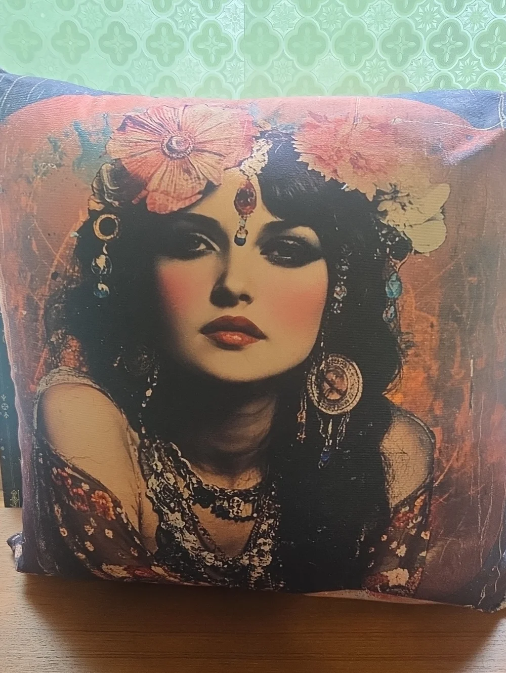 Bohemian Gypsy Woman Decorative Throw Pillow - Multicolor